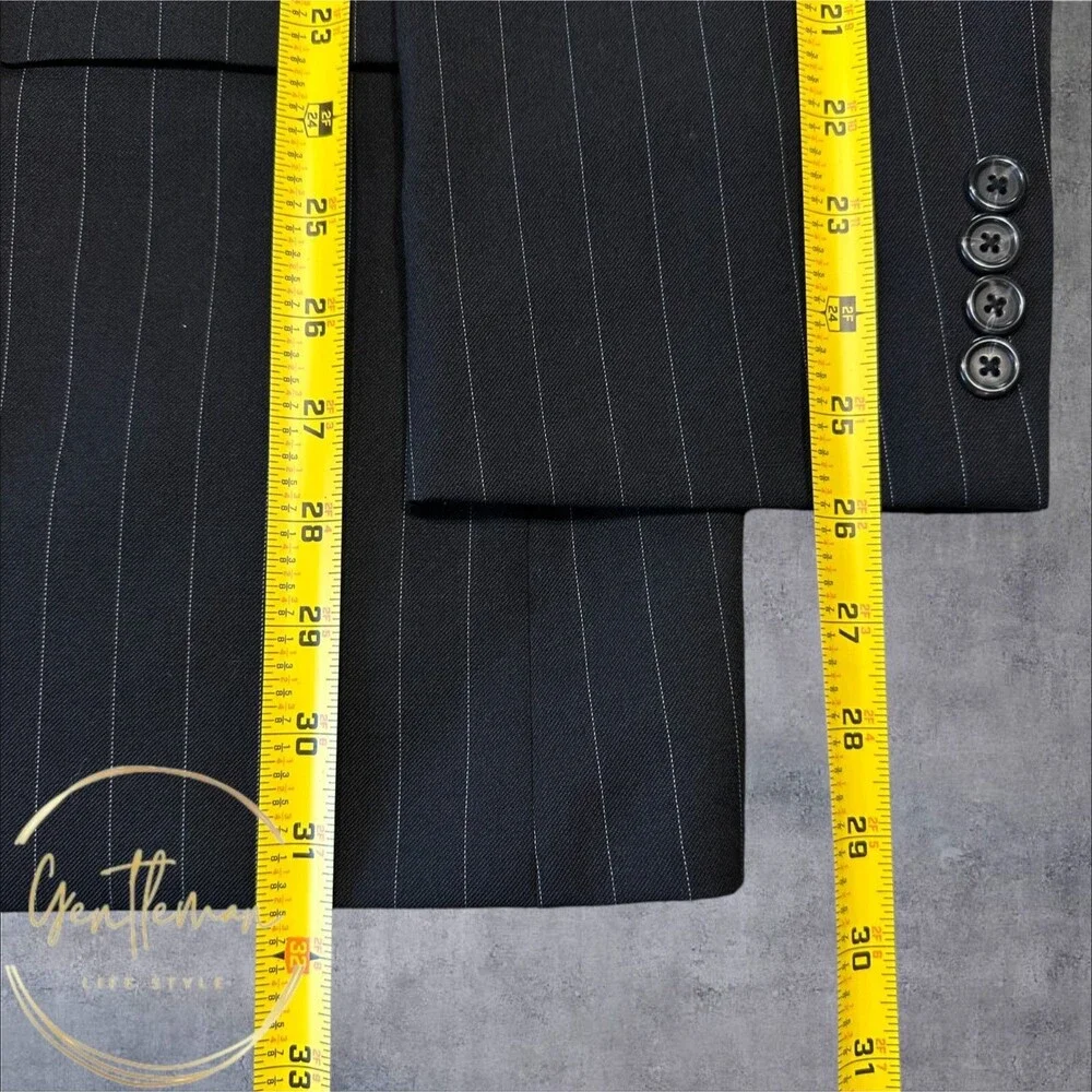 CHAPS Men's 46R Black Wool Striped Blazer Sport Coat Three-Button Jacket Suit